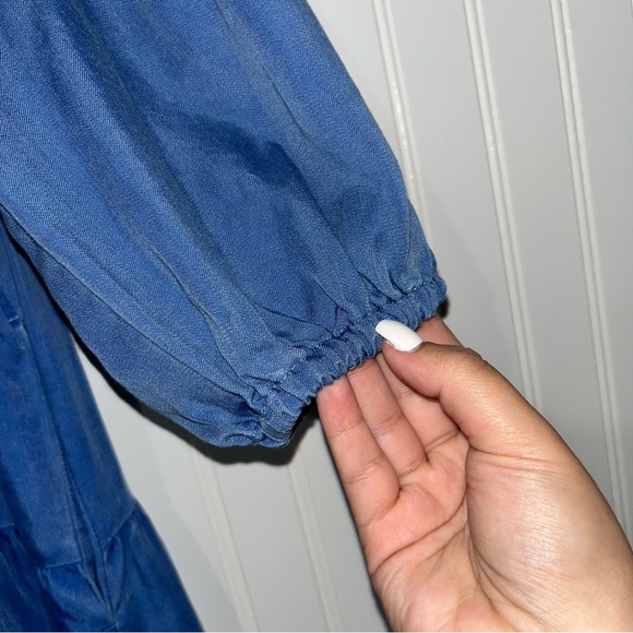 Old Navy XL petite ruffled tie neck tiered chambray tencel swing boho dress - Picture 3 of 8